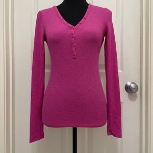 American Eagle Waffle Knit Henley Magenta Pink Thermal Top Bella Swan XS Y2K